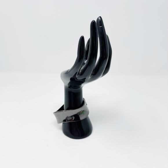 Dark Gray Silver Tone Wave Bangle Bracelet 1" Wide Fashion Statement Costume - Picture 4 of 11